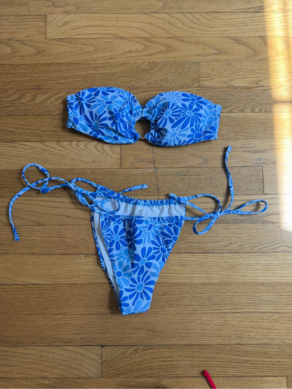 SHEIN Blue Floral Bandeau Ring Tie-Side Bikini
